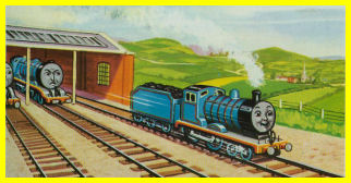 Edward puffs out of the shed again