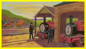 Sir Handel and Skarloey at the sheds