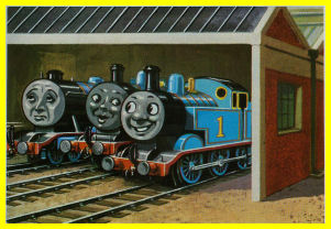 Thomas in the shed with Edward and Henry